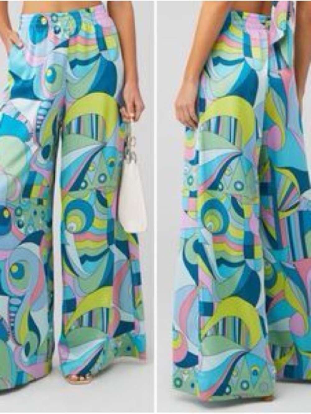 Show Me Your MuMu Turquoise Blue Lime Green Abstract Wide-Leg Pants